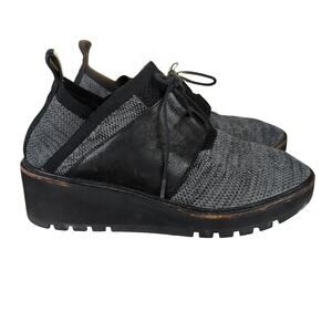 Eileen Fisher Wilson Platform Sneakers Black Gray Lace-up Wedge Heel Women's 8